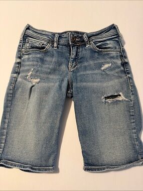 Silver Jeans Light Blue Distressed Denim Bermuda Shorts